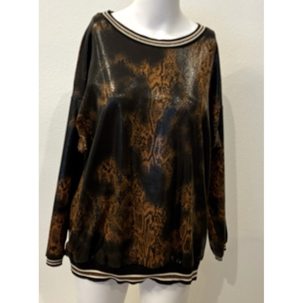 Angela Mara Made In Italy Women's Snake Print Top M/L Slouchy Knit Pullover
